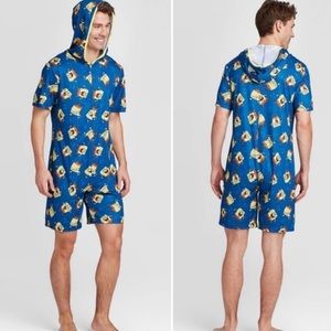 NICKELODEON SpongeBob SquarePants Blue Zip Front Hooded Romper Pajamas Men’s XL